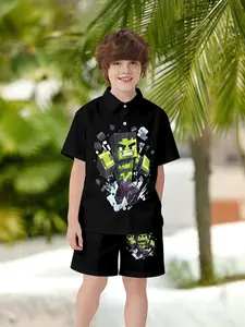 High-Quality Boys' Summer Set, 3D Digital Print Hulk Short Sleeve Shirt & Shorts, Breathable Quick-Dry Two-Piece Set