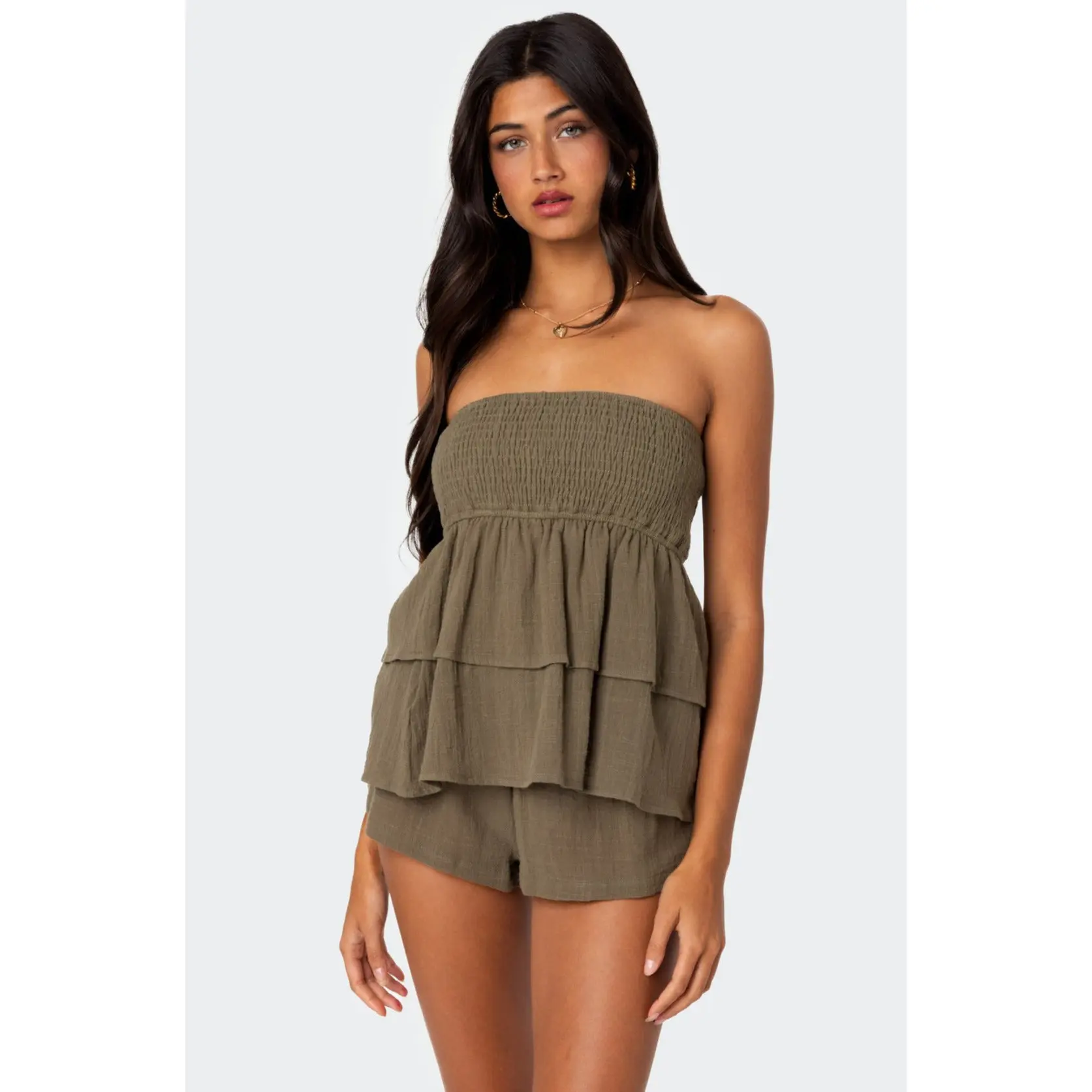 Harleigh Ruffled Linen Look Tube Top