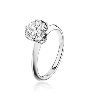 Loaylove S925 Round VVS  Dessanite Classic Six-Prong Open & Adjustable Design Band Birthday Anniversary Mother's Day Gifts for women