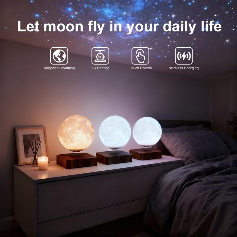 Magnetic Floating Moon Lamp - Levitating 3D Moon Night Light with 3 Color Modes, Spins Freely in Air, Cool Tech Gadget for Home Office Desk Decor, Bedroom Night Light, Unique Gift for Women, Kids, Birthday, Christmas
