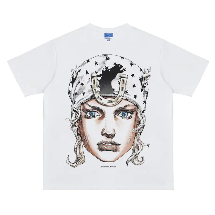 JoJo "Johnny Portrait" Vintage Oversized Tee Anime T-shirt 100% Cotton Original Design Men's Top for Fans Menswear Tshirt Streetwear Crewneck Tropical Shortsleeve Casual men gifts