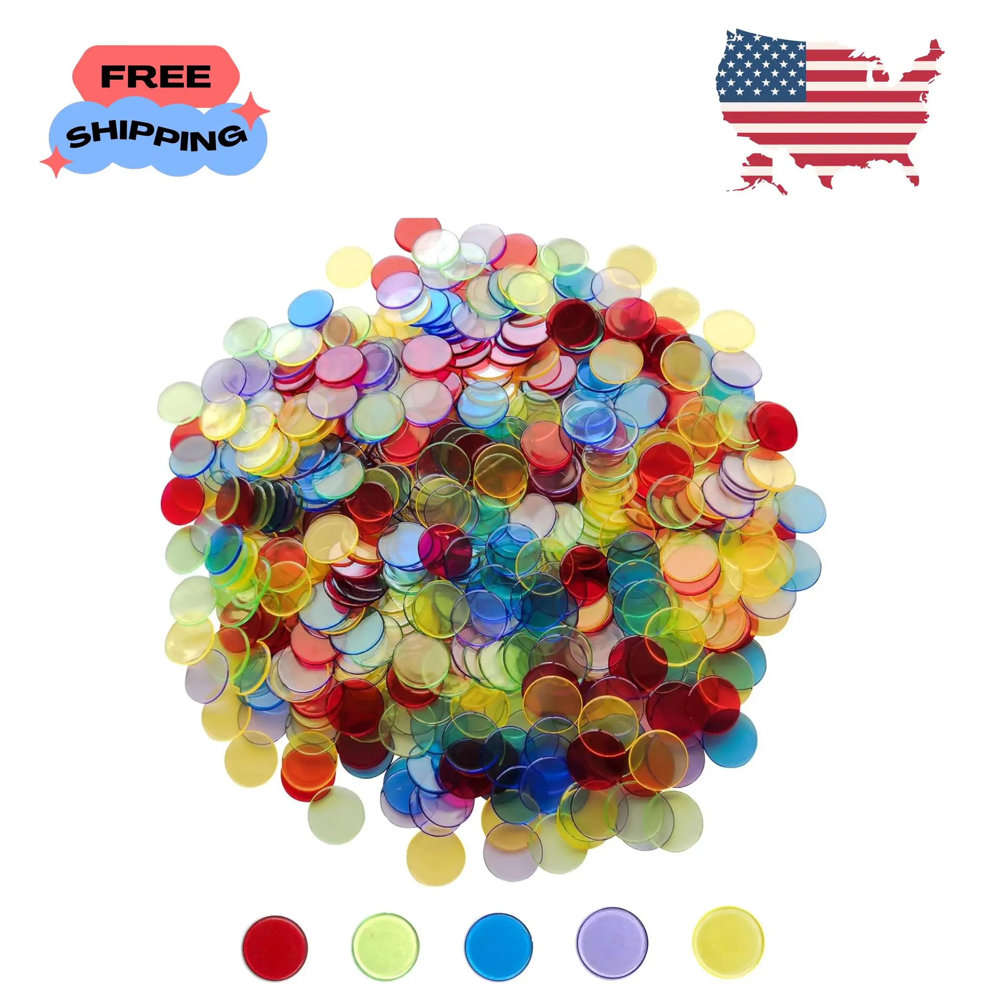 500 Pieces 3/4 Inch Transparent Counting Chips for Bingo Game - Mixed Color