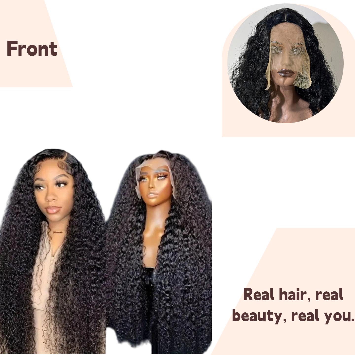 13x4 Deep Wave Lace Front Wig — 150% Density HD Lace Wig — Synthetic Hair — Suitable for Daily Wear — Natural Black (36 Inches)