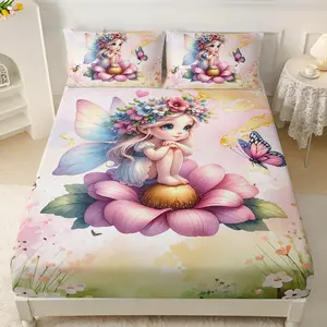 Girls' Printed Bedding Set, Includes Flat Sheet & Pillowcases, Modern Design for Bedroom Decor, Comfortable and Stylish Bed Linen