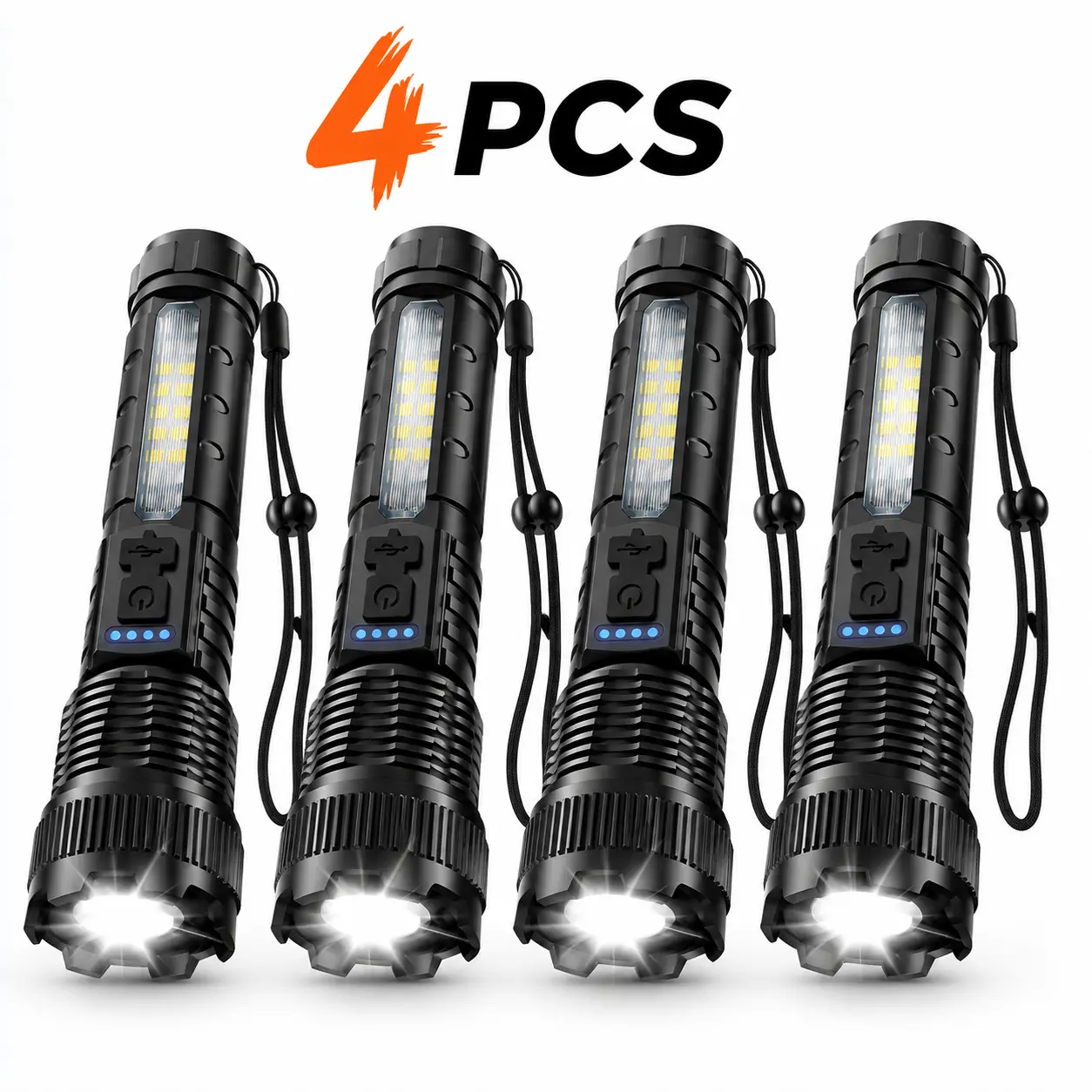 2/4 Pack Rechargeable Flashlights High Lumens, Super Bright Flash Light, Powerful Handheld LED Flashlights For Emergencies Camping, Fishing, Hiking, Made Of ABS Material, Bright Outdoor Lamp