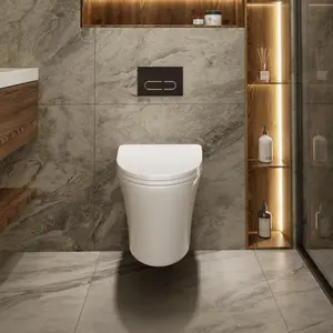 Los Flexi Elongated Wall Hung Toilet Bowl with Soft Close Seat, Rimless Design for Easy Cleaning, Modern Ceramic Wall-Mount Toilet Compatible with In-Wall Tank Systems