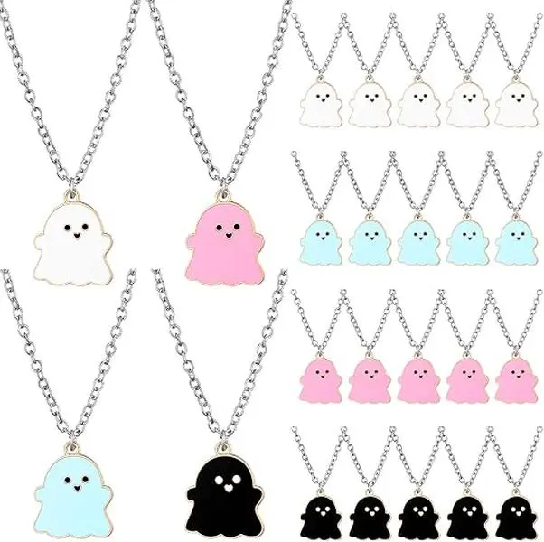 Halloween fall gifts 24 Pcs Halloween Ghost Necklace Bulk Cute Boo Ghost Charm Halloween Party Favors for Women Men Forever Friendship