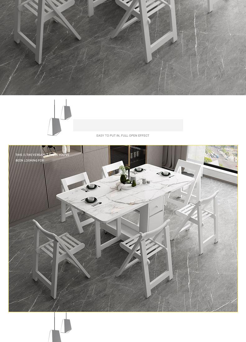 Multifunctional White Rectangle Folding Dining Table Set with Integrated Storage & 4 Chairs