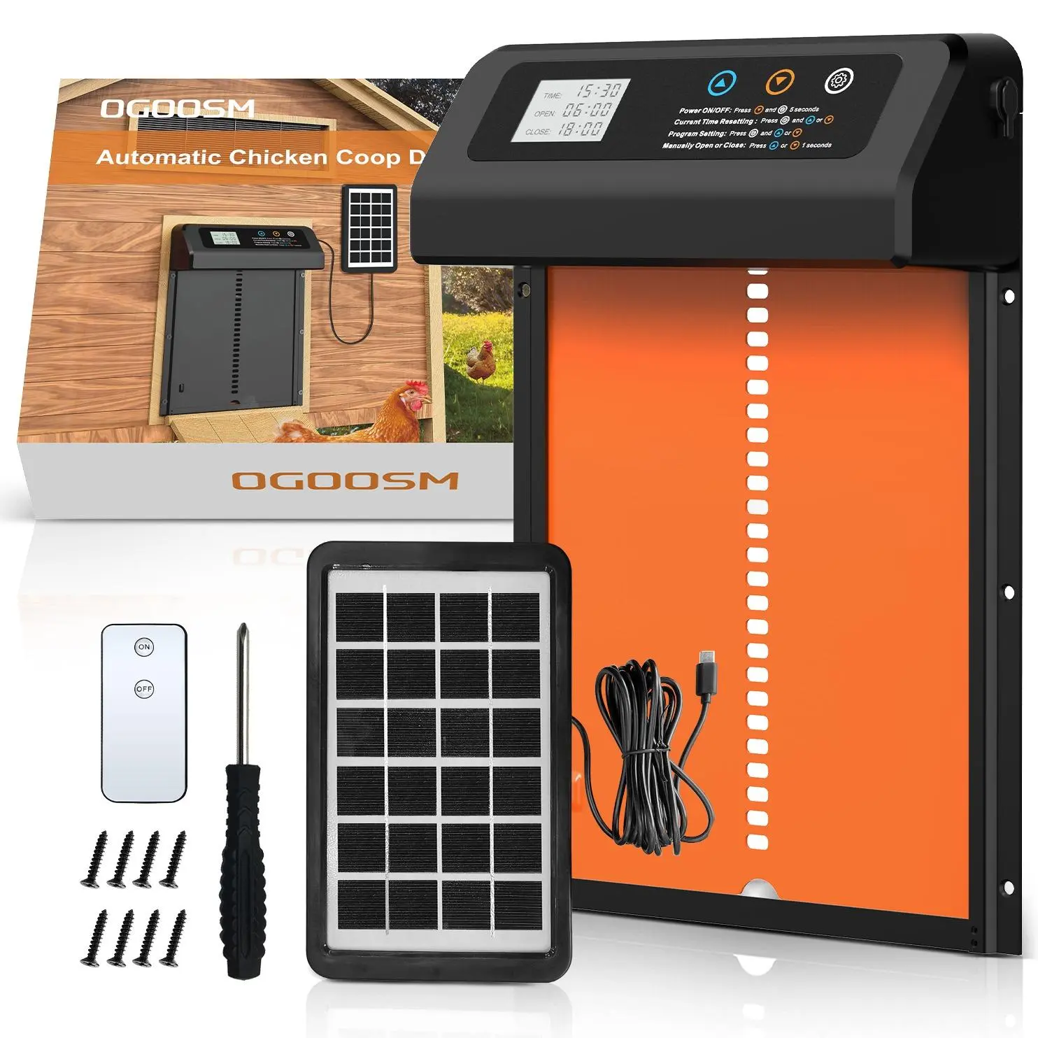 Solar Powered Automatic Chicken Coop Door, Chicken Coop Door with Timer Remote Control, Anti-pinch Design Poultry & Small Animal Safety Door, Outdoor Poultry Cage, Chicken Coop Accessories