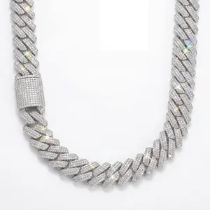 ④③Space ice 20mm 3-Row Iced Out Cuban Link Chain, Solid metal Base with AAA CZ Zirconia Encrusted Hip Hop Necklace for Men, Tarnish-Resistant Gold Tone Statement Jewelry