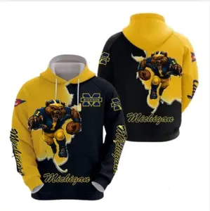Vintage Michigan Mascot College Football 3D Hoodie for Men and Women, Go Blue Football Hoodie, Hoodie Gift for Football Sport Fans, College Game Day Hoodie Shirt