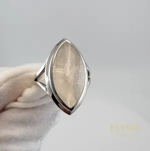 Gray Moonstone Statement Ring in Sterling Silver | Marquise Cocktail Ring