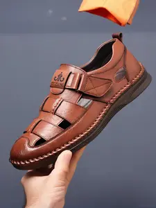 Men's Leather Hollow-Out Shoes, Breathable First Layer Cowhide Casual Sandals, Soft Rubber Sole Summer Footwear, 2026 Trendy Design