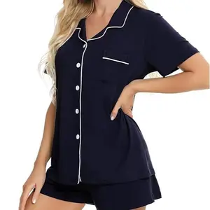 Womens Button Down Pajamas Set Short Sleeve Sleepwear Bride Soft Pj Lounge