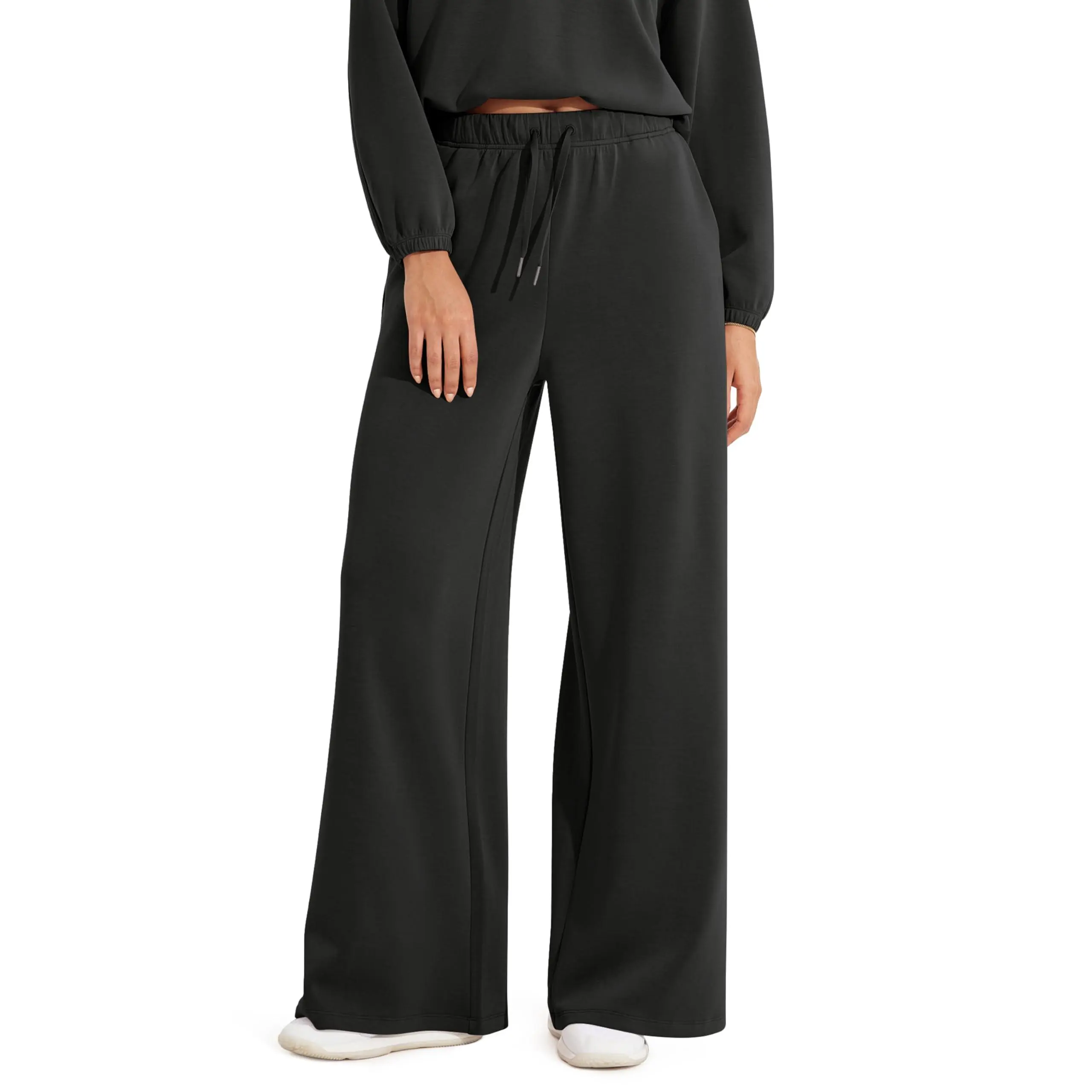ODODOS Women's Chic Modal Fabric High-Waist Drawstring Pull-On Pants - Soft, Lightweight, Extra Wide Leg, Fitted with Pockets for Everyday Casual Wear, Plain, High Rise Pants, All Season, Work