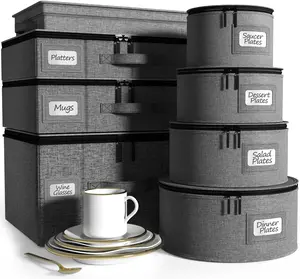 Sorbus China Storage Containers Hard Shell - 8 Pc Stackable Plate Storage Set for Dinnerware, Mugs, Cups, Boxes Organiser, Beige