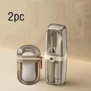 2pc Travel Toothbrush Cup and Soap Box Set, Toothbrush Holder, Leak-Proof, Portable, Easy to Clean, Designed for Travel and Home Use, Model Xinghao