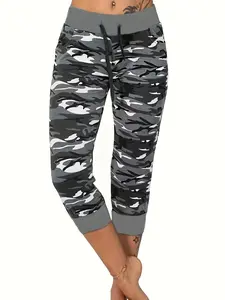 Women's Camo Print Drawstring Waist Capri Pants, Casual Fitted Pants, Casual Comfy High Waist Skinny Trousers for Summer, Fashion Women's Bottoms for Daily Wear