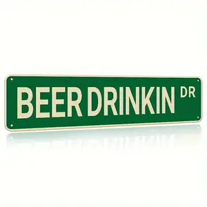 Funny "Beer Drinkin Dr" Street Sign Man Cave Decor - Vintage Green Road Tin Plaque for Home Bar, Pub & Garage - Novelty Alcohol Party Wall Art - Best Gift for Dad, Husband & Drinking Buddy