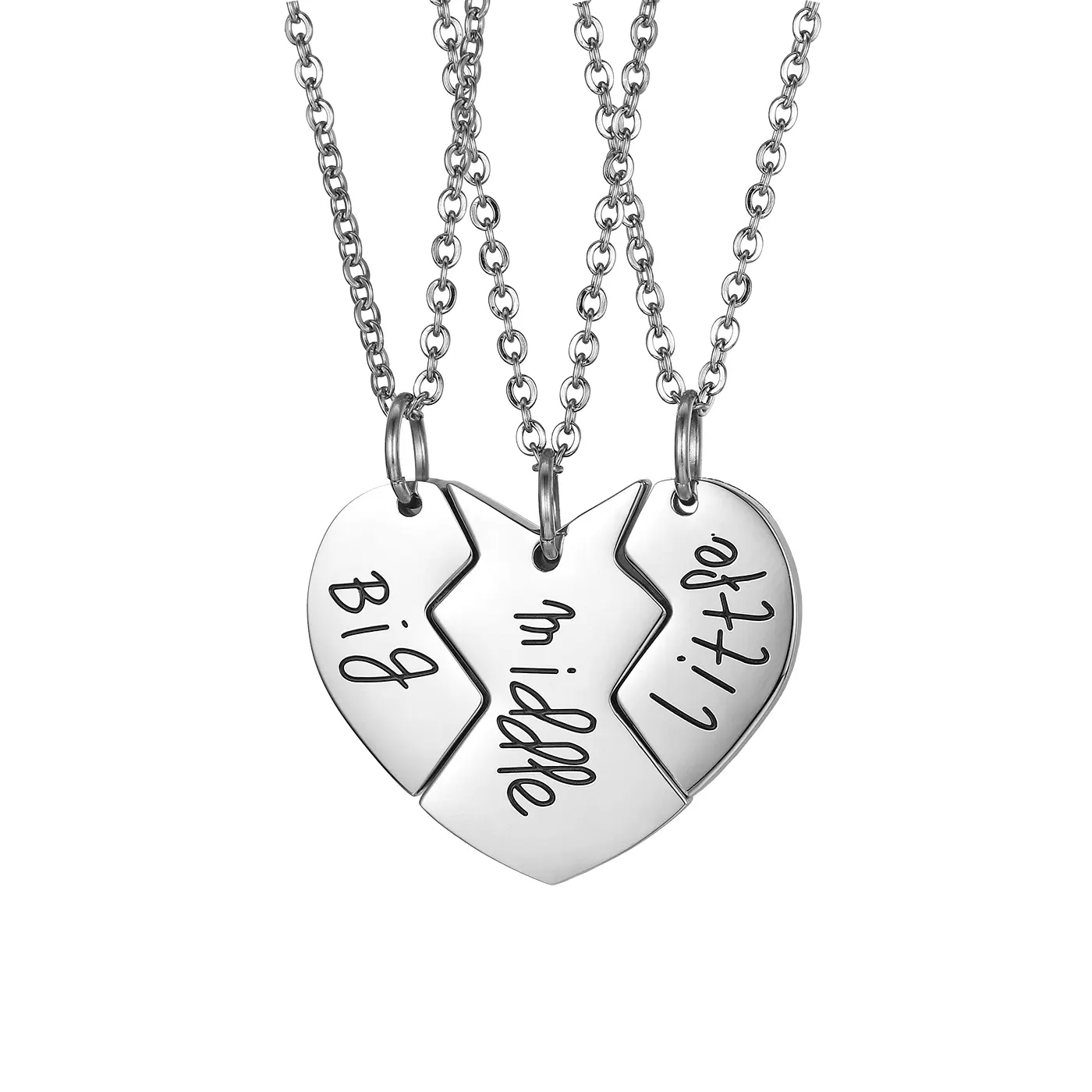 OIDEA Stainless Steel Heart Puzzle Letter Necklace Set, Chain Jewelry Necklaces for Big-Middle-Little Sisters, Puzzle-Shaped Friendship Gift, Puzzle-Shaped Necklaces