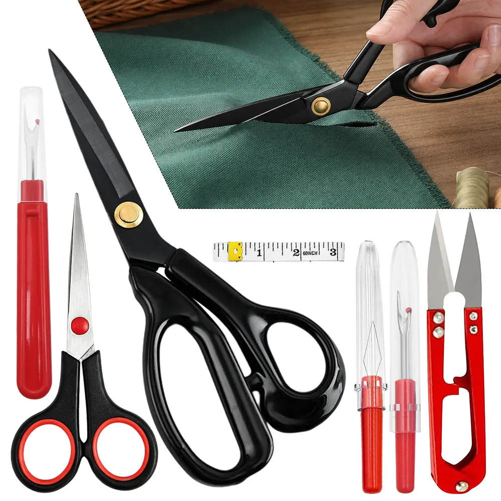 7Pcs Professional Scissors Set - 9 in Heavy-Duty Sewing Shears for Fabric Cutting, Tailors Sharp Shears for Leather Craft, Home Improvement & Building Supplies Wallpaper Wall Trim Tools