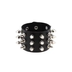 Gothic Studded Spikes PU Leather Bracelets with Adjustable Snap Buttons