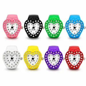 Heart Ring Watch for Women, Heart Shaped Finger Watch Adjustable Elastic Band Analog Quartz Fashion Jewelry Watch with Rhinestone Bezel for Daily Wear and Gift