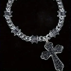 Clear Acrylic Cross Necklace for Men and Women chunky jewelry