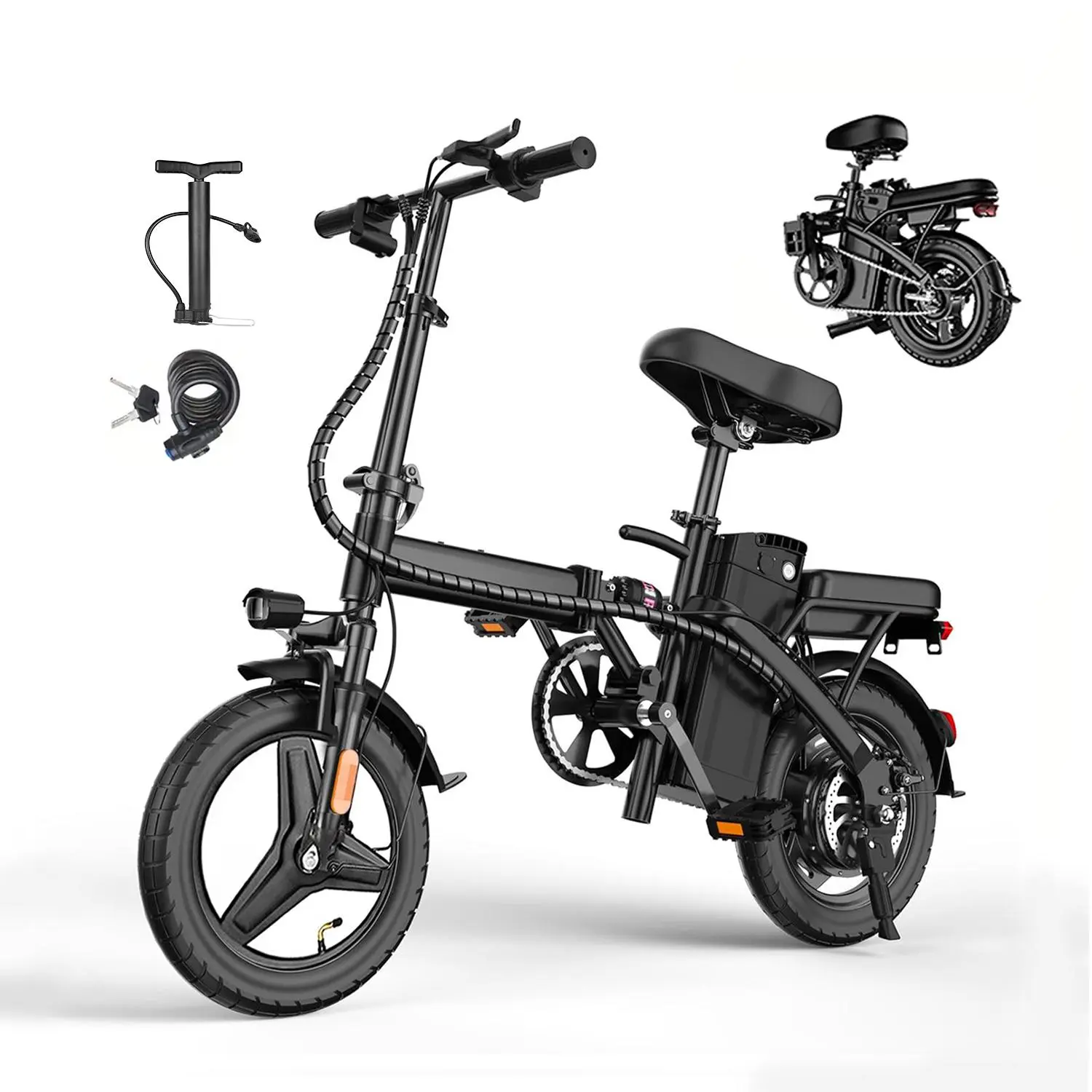 700W Foldable Electric Bike for Adults, 22MPH Max Speed 32 Miles Range Commuter Ebike, 14 Inch Compact Frame Fits Car Trunk & Apartment, 48V 15Ah Removable UL2849 Battery Dual Disc Brakes