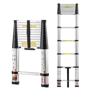 12.5Ft Telescoping Aluminum Ladder, Lightweight Multi-Purpose Collapsible Extension With One-Touch Retraction, Heavy Duty 330Lbs Load Capacity, Non-Slip Feet, Versatile For Home, Indoor/Outdoor Use, Loft And Garage Tasks
