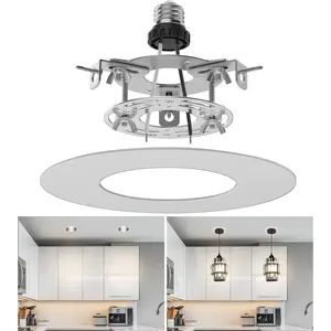 Recessed Can Light Conversion Kit for 5" and 6" Ceiling Fixtures - Pendant/Hanging Light Upgrade, Compatible with Ceiling Fans, Includes 7¾" Flat Steel Medallion, White Finish