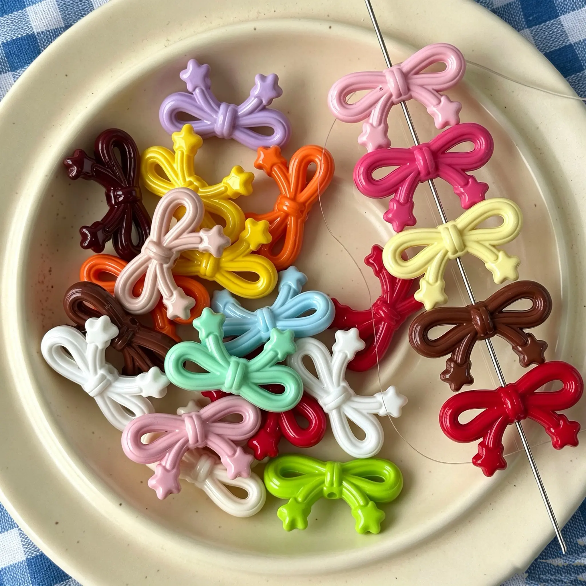 10pcs Acrylic Painted Bow Beads, Straight Hole Loose Beads, DIY Phone Charm DIY pen Jewelry Making Supplies