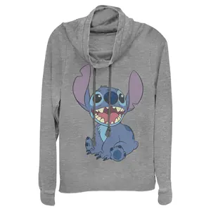 Junior's Lilo & Stitch Sitting Happily Cowl Neck Sweatshirt