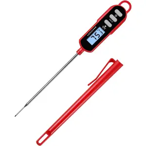 Digital Cooking Thermometer for Bread Baking, Food and Water Temperature Measurement.Waterproof and Long Stem with Meat Temp Guide, Display with Backlit (Red)