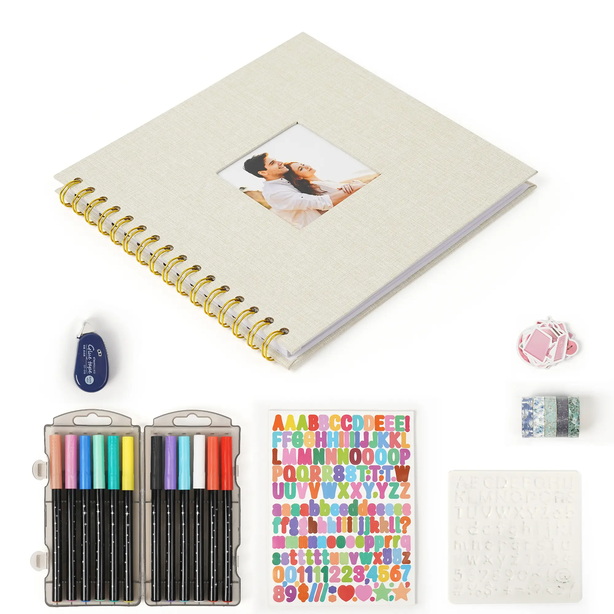 Vienrose 8x8 Linen Scrapbook Photo Album, 20 Sheets/40 Pages, Hardcover Memory Book with 3.1in Photo Window, Fits 4x6 & Instant Photos for Wedding Guest Book, Travel, Baby Shower & Family Memories, Beige