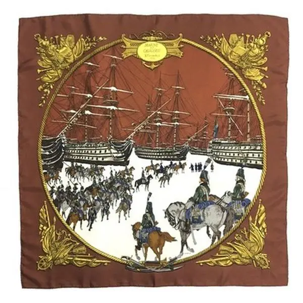 Pre-owned Hermes Marina Et Cavaliere Carre 90 Silk 100% Scarf Multicolor 12487161120/233224