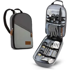 Camp Kitchen Cooking Utensil Set-Travel Organizer for Grill Accessories - Portable Compact Gear for Backpacking, BBQ, Camping, Hiking & Travel - Cookware Kit with Water Resistant Case