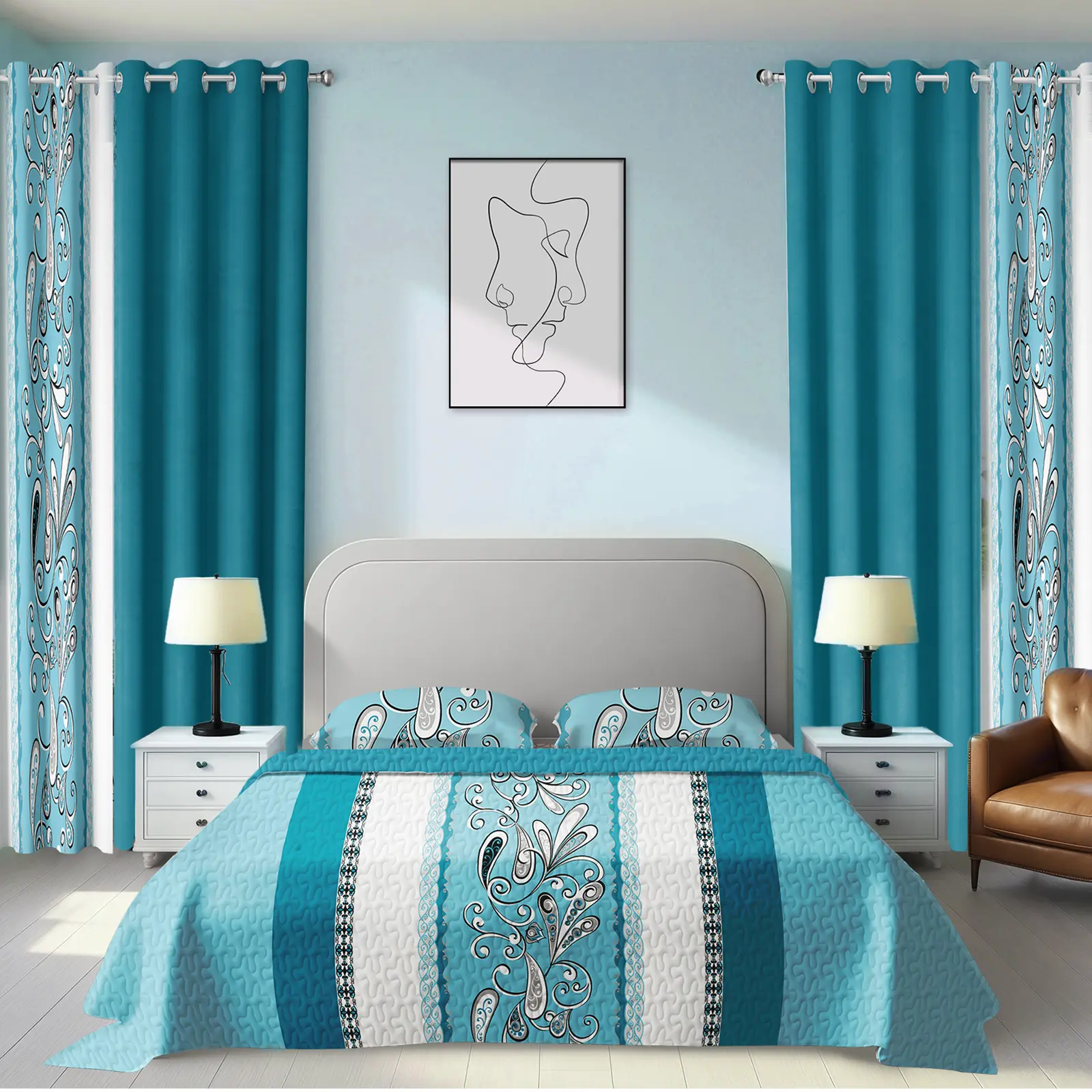 9 Piece Bed Cover Curtain Set Bamboo Microfiber All Season Durable Bedding For Farmhouse Bedroom Dorm Room Home Decor Ultra Soft Botanical Pattern Comfy Breathable Glam Style Queen King Full Size Christmas Fall Gift