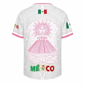 MX.Co 2026 Soccer Jersey for Men & Women – Retro White & Pink Football Shirt with Mayan Pyramid, Independence Angel & Aztec Sun God Design