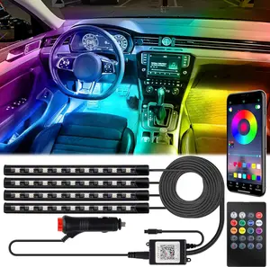 Car Interior Lights, 12V LED Strip Lights with Cigarette Lighter Adapter, App & Remote Control Music Sync Color Change Strip Lights for SUVs & Trucks, Car Accessories for Women Men