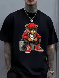 Hip Hop Teddy Bear Rap Music T Shirt Mens Meme Funny Short Sleeved Christmas and New Year Holiday Gifts Are the Best Choice for Family and Friendspixianai01 PLUS SIZE