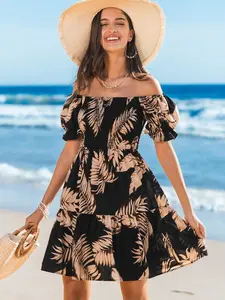 Women's Off Shoulder Floral Dress, Fashion Casual Dress for Daily Outdoor Wear, Women Dress for Summer