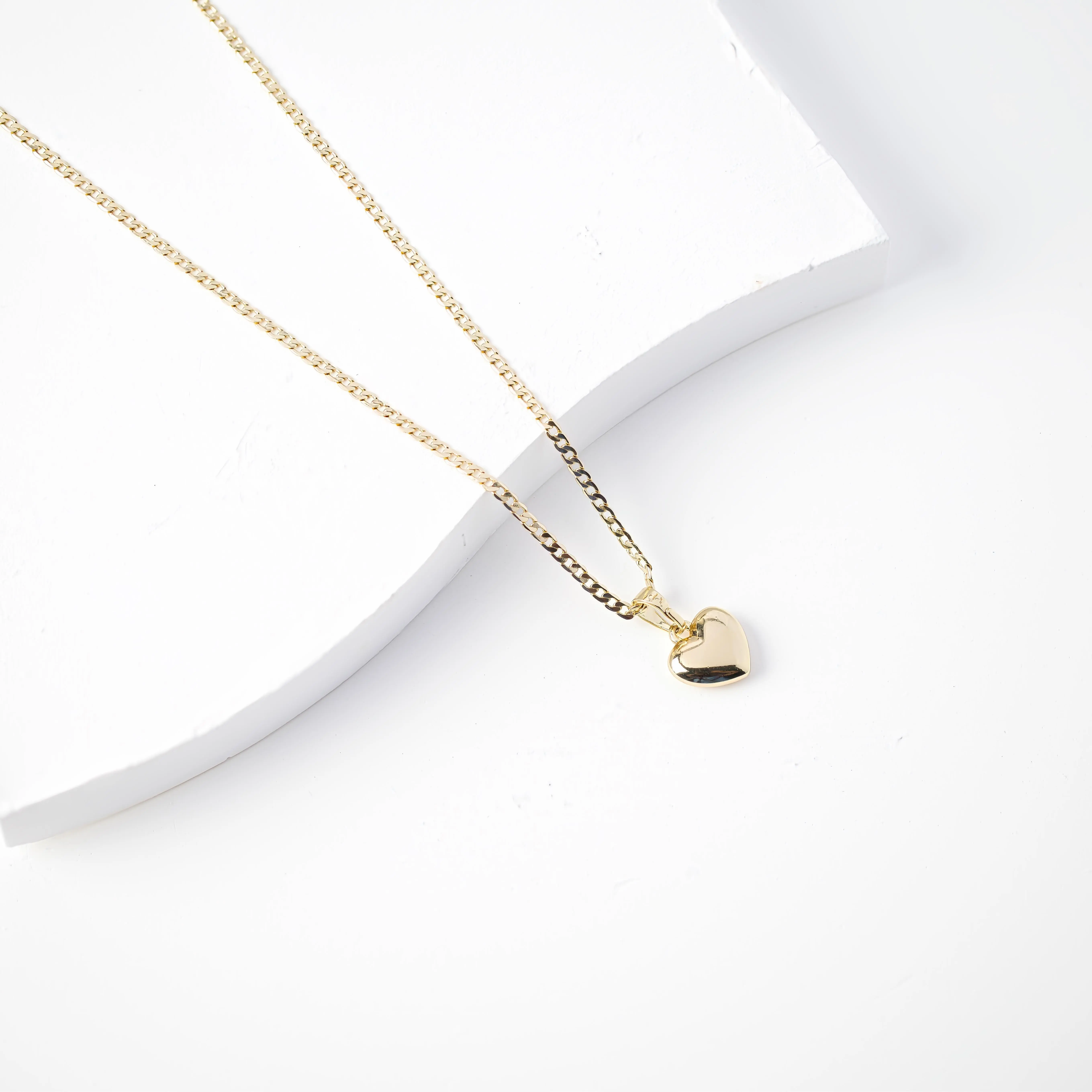 14K Gold Heart Shaped Pendant Necklace - 2mm Cuban Link Chain, 16in & 20in Lengths, Unisex Gold Jewelry, Adult Casual Daily Wear Accessory, Easy to Match Gifting Option