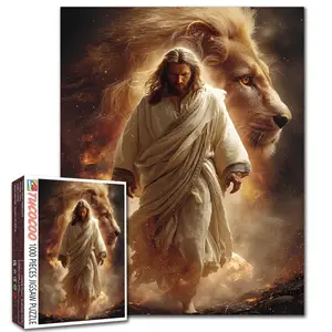Tucocoo Jesus Lion Faith Spiritual Art 1000 Pieces Jigsaw Puzzle Adult, sacred Jesus with lion scene, dramatic light and strength theme, relaxing family game, stress relief, brain challenge, wall decor gift for adults seniors 27.5x20inch 70x50cm