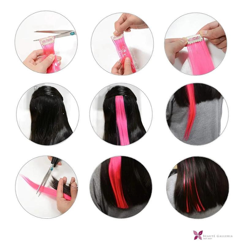 Beaute Galleria Bundle 11 Pieces Single Color 21 Inches Straight Party Highlights Clip In Synthetic Hair Extensions Cosplay Comic Con Halloween Costume (Red)