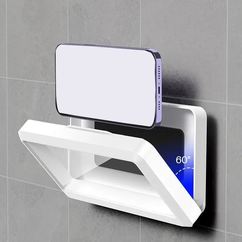 Wall Mount Waterproof Shower Phone Holder 360 Degree Rotation Adjustable 60° View Angle Anti-Fog Touch Screen Phone Stand, Universal Bathroom Bathtub Kitchen Cell Phone Mount Compatible with All Smartphones