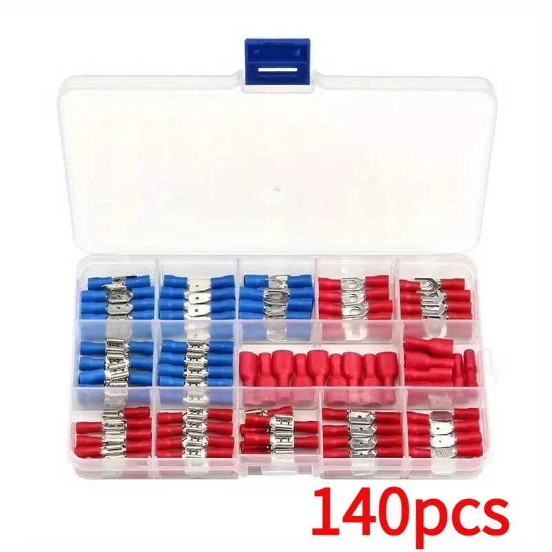 [Spade Terminal Kit] 140pcs Reliable Insulated Wire Assorted Connector Terminal, Durable Reliable Connectors, Spade Terminals Crimping Kit, Electrical Wire Crimp Connector Set