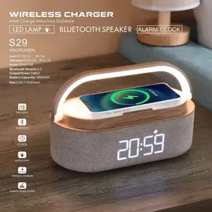Portable Bluetooth Speaker Wireless Rechargeable Speaker Wireless Charging 15W fast FM Radio Alarm Clock Sound Box Music Caixa De Som Charger tabletop bedroom Lamp Night Light Bocina phone holder audio Coluna Stereo Speaker