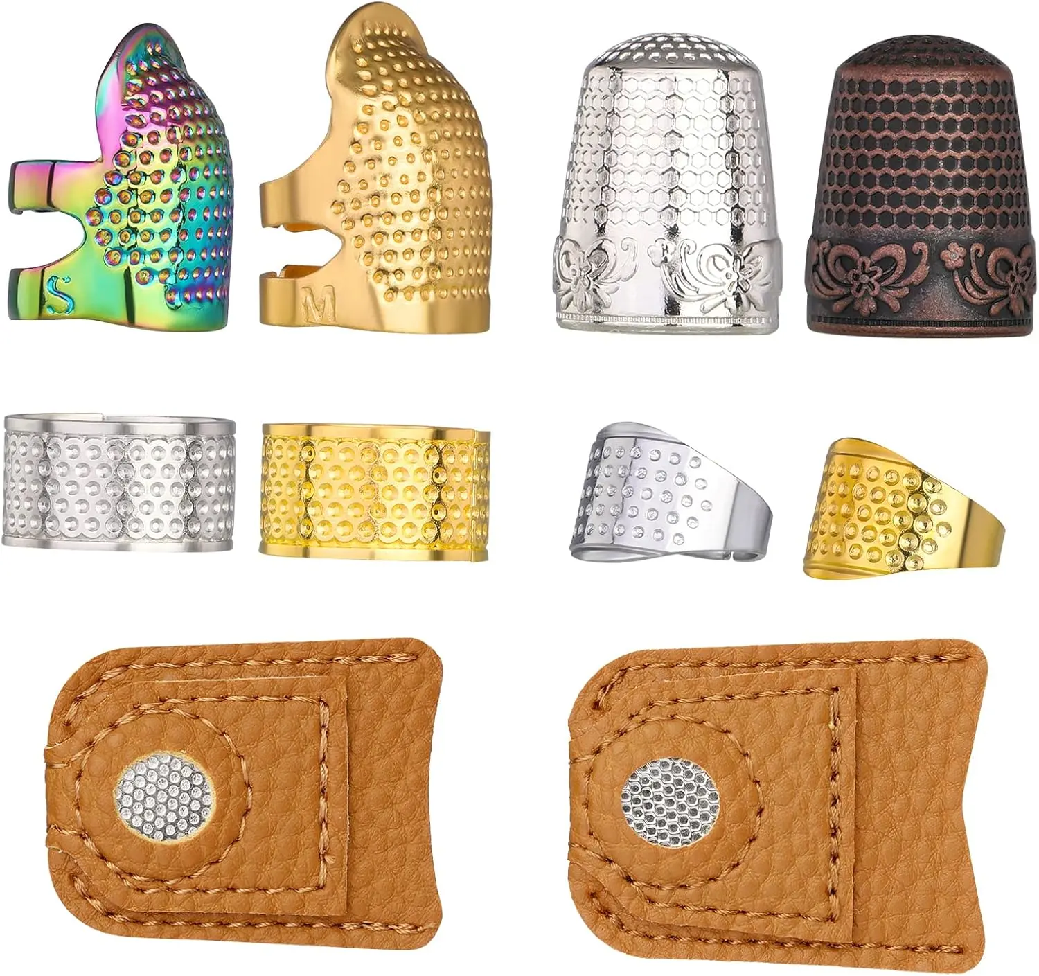 10 count Sewing Thimble Hand-Working, Adjustable Metal Thimbles Finger Protectors for Hand Sewing, Leather  Finger Protector, Leather Thimble Ring for Embroidery, Knitting Quilting DIY Craft Tools