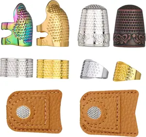 10 count Sewing Thimble Hand-Working, Adjustable Metal Thimbles Finger Protectors for Hand Sewing, Leather  Finger Protector, Leather Thimble Ring for Embroidery, Knitting Quilting DIY Craft Tools